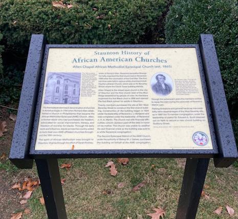 image depicting the historical marker placed by the city of Staunton honoring Black Churches