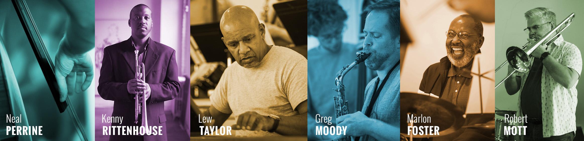 Jazz sextet 2024 personnel: Neal Perrine, Kenny Rittenhouse, Lew Taylor, Greg Moody, Marlon Foster, Robert Mott